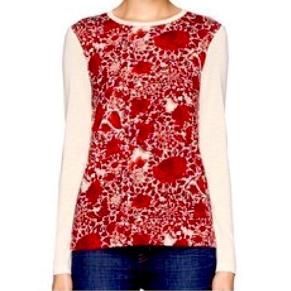 Tory Burch Tops - Tory Burch Roanan Kyoto Red Floral Butterfly Silk Wool Two Tone Top